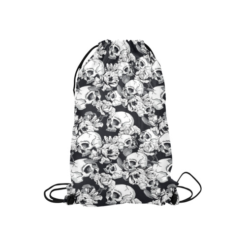 skull pattern, black and white Small Drawstring Bag Model 1604 (Twin Sides) 11"(W) * 17.7"(H)