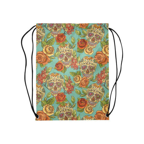 sugar skull pattern Medium Drawstring Bag Model 1604 (Twin Sides) 13.8"(W) * 18.1"(H)