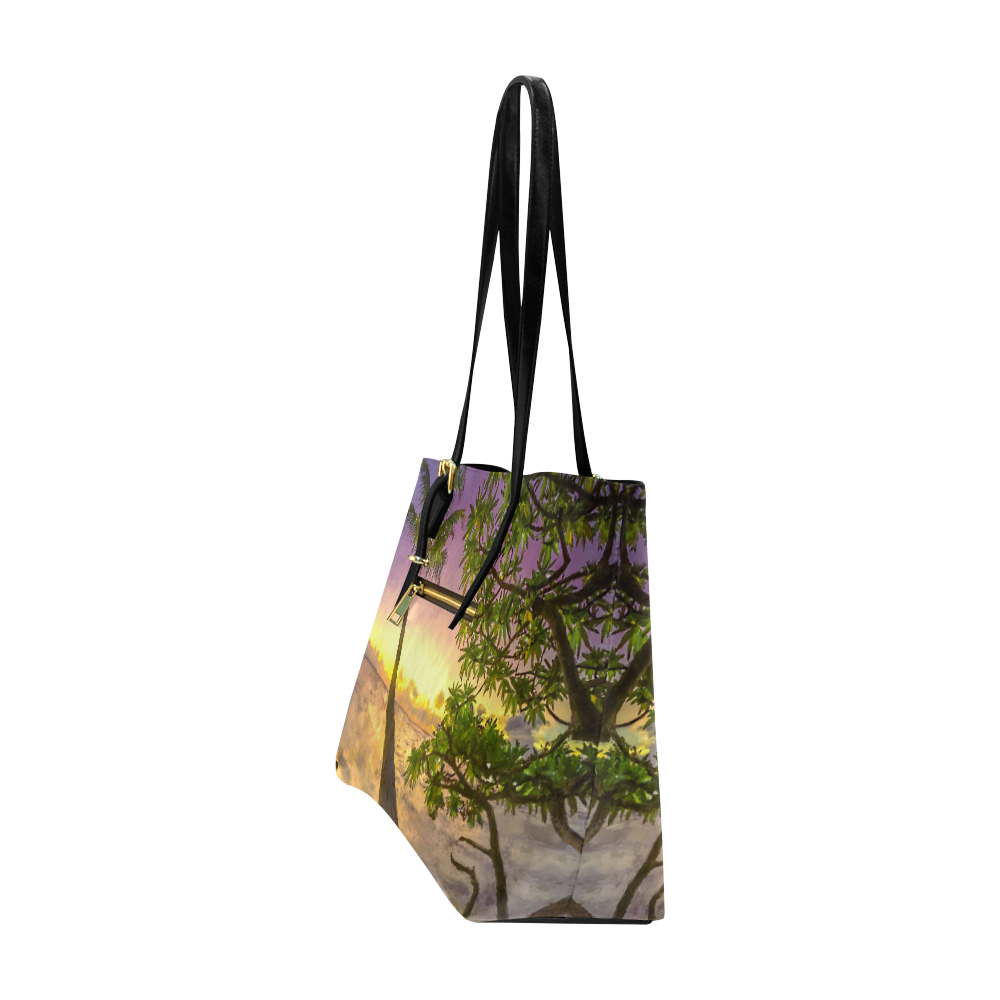 Painting tropical sunset beach with palms Euramerican Tote Bag/Large (Model 1656)