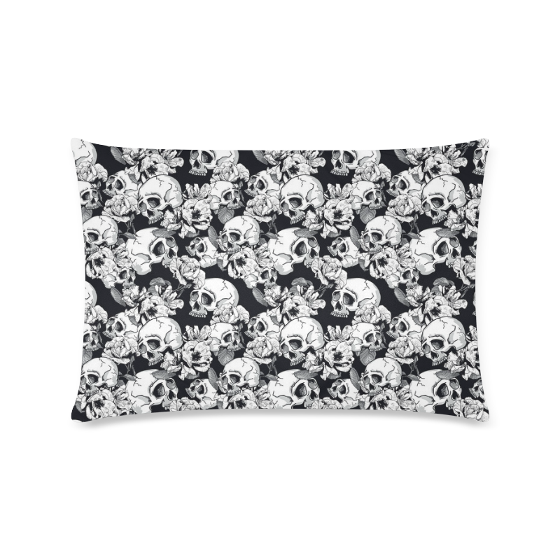skull pattern, black and white Custom Zippered Pillow Case 16"x24"(Twin Sides)