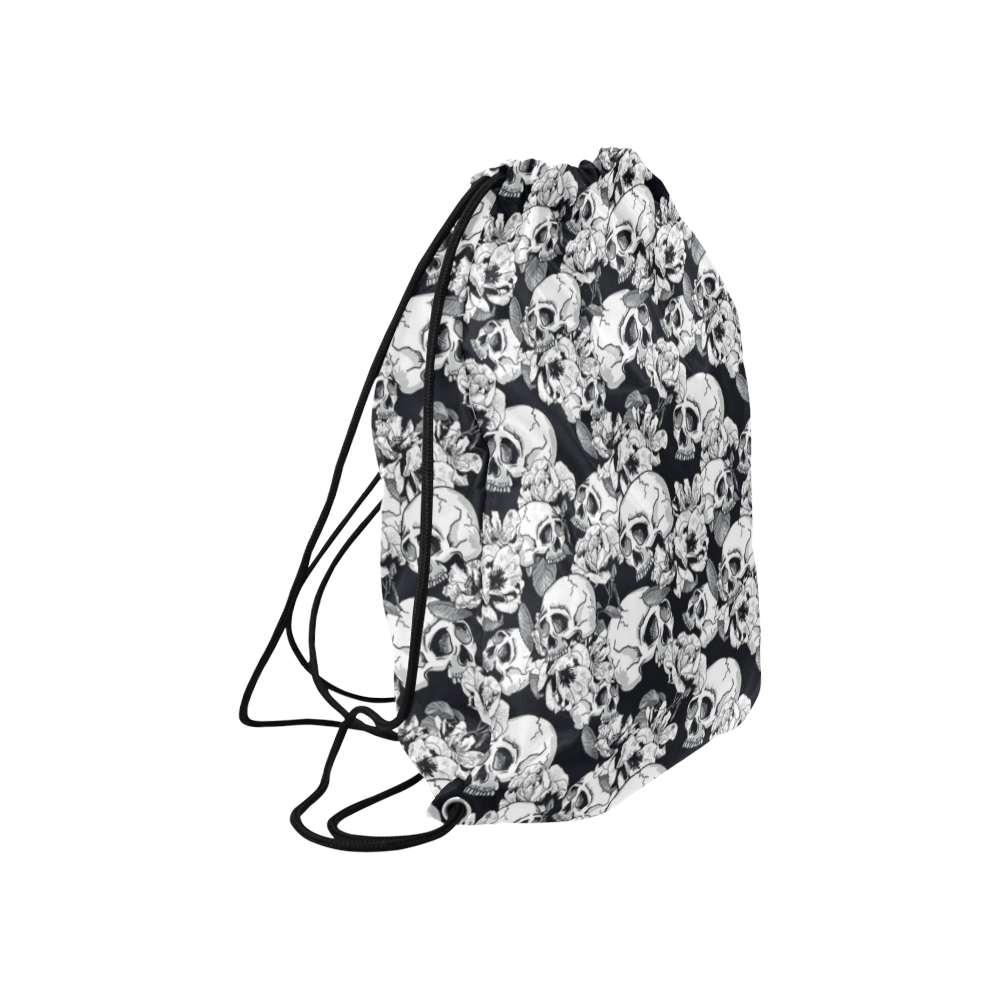 skull pattern, black and white Large Drawstring Bag Model 1604 (Twin Sides)  16.5"(W) * 19.3"(H)