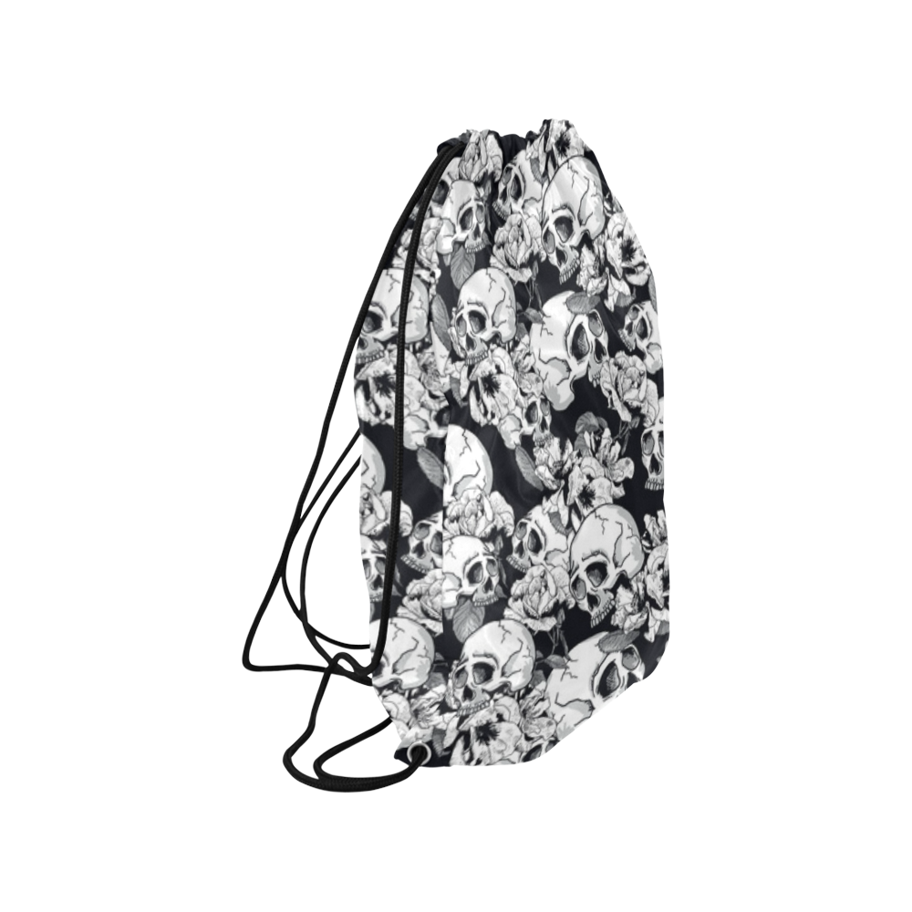skull pattern, black and white Medium Drawstring Bag Model 1604 (Twin Sides) 13.8"(W) * 18.1"(H)