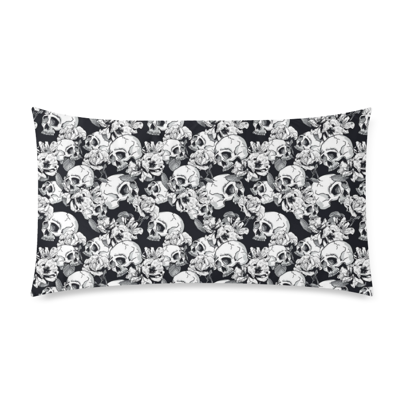 skull pattern, black and white Rectangle Pillow Case 20"x36"(Twin Sides)
