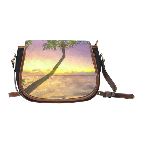 Painting tropical sunset beach with palms Saddle Bag/Small (Model 1649)(Flap Customization)