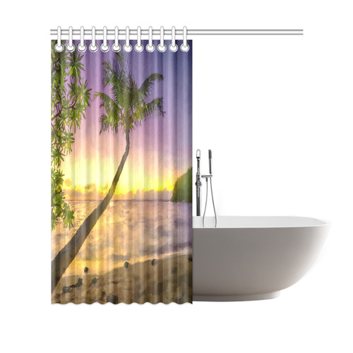 Painting tropical sunset beach with palms Shower Curtain 69"x70"