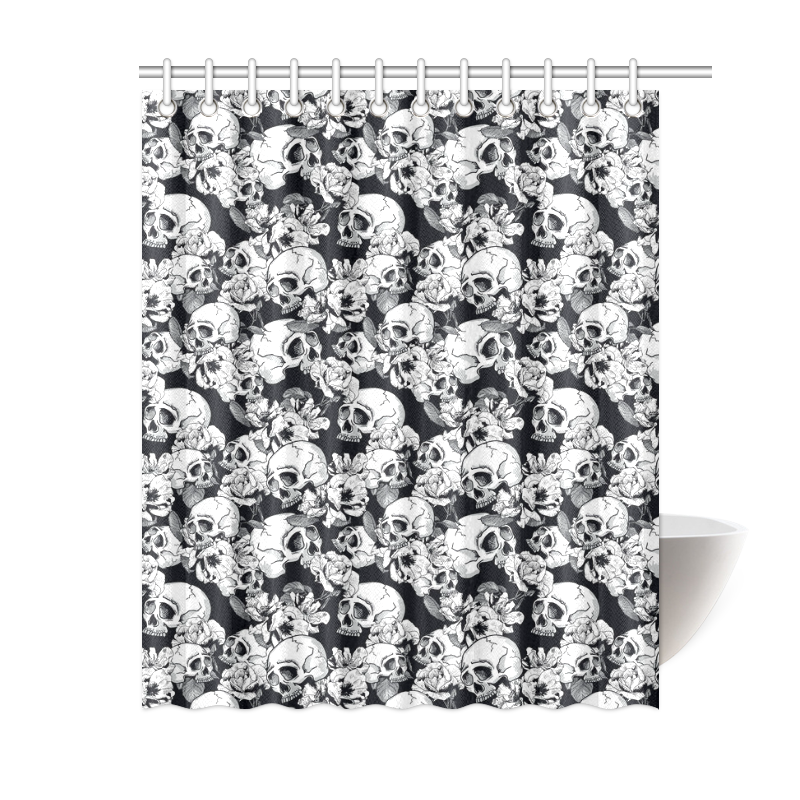 skull pattern, black and white Shower Curtain 60"x72"