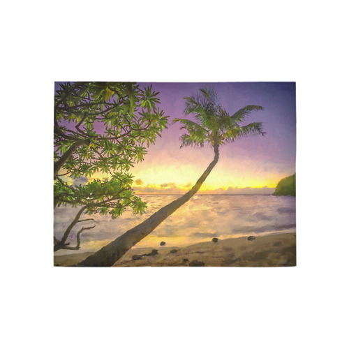 Painting tropical sunset beach with palms Area Rug 5'3''x4'