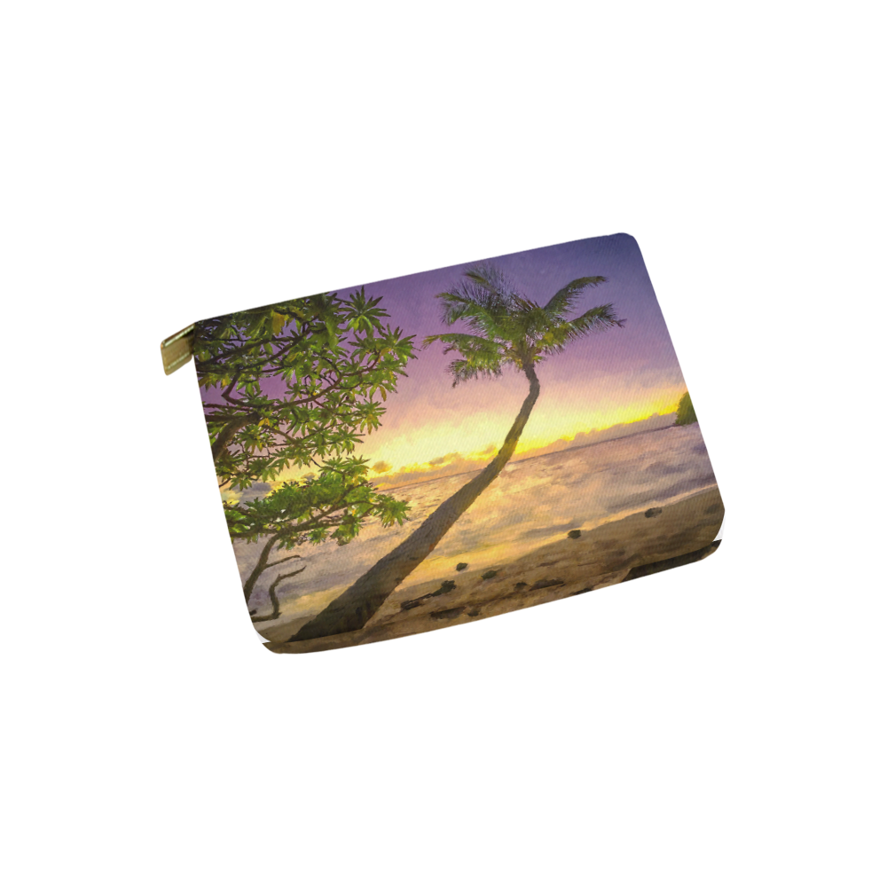 Painting tropical sunset beach with palms Carry-All Pouch 6''x5''