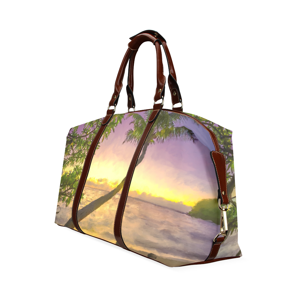 Painting tropical sunset beach with palms Classic Travel Bag (Model 1643) Remake