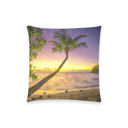 Painting tropical sunset beach with palms Custom  Pillow Case 18"x18" (one side) No Zipper