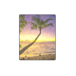 Painting tropical sunset beach with palms Blanket 40"x50"