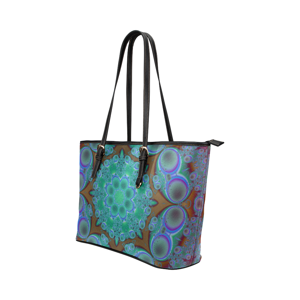 fractal pattern 1 Leather Tote Bag/Large (Model 1651)
