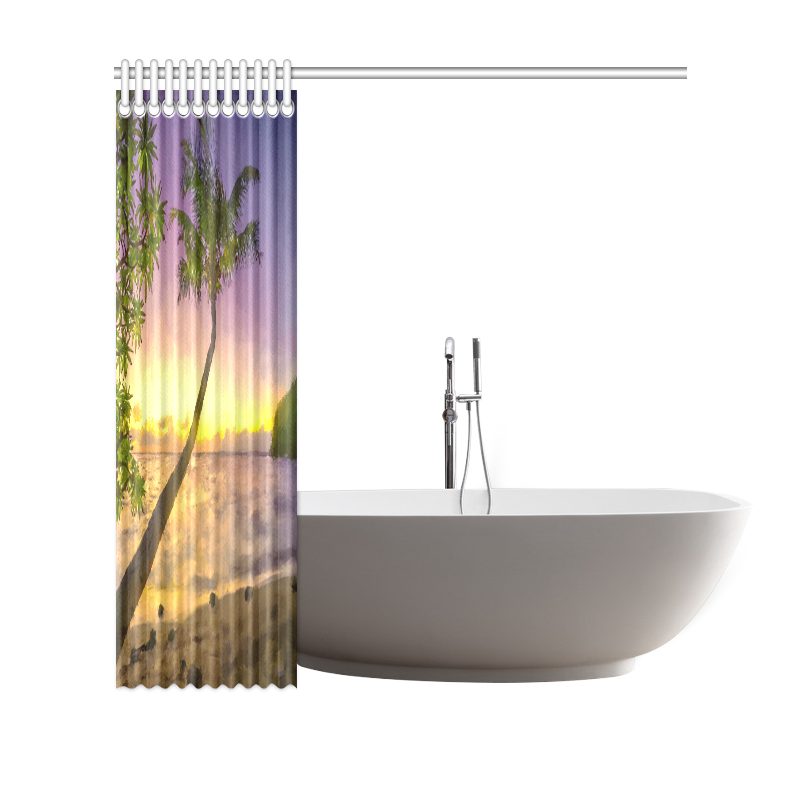 Painting tropical sunset beach with palms Shower Curtain 69"x70"