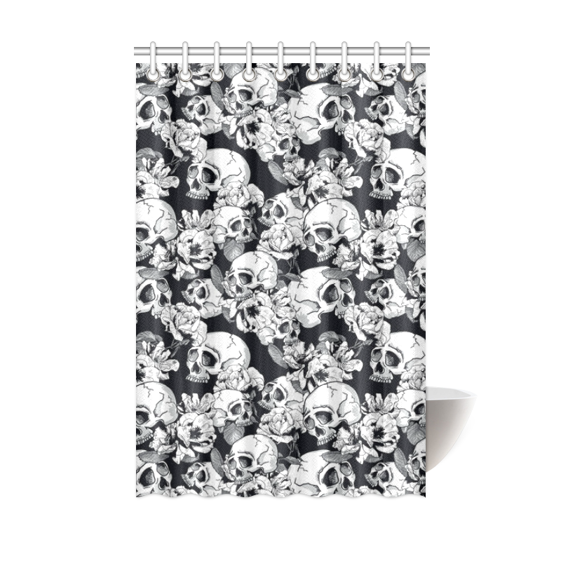 skull pattern, black and white Shower Curtain 48"x72"