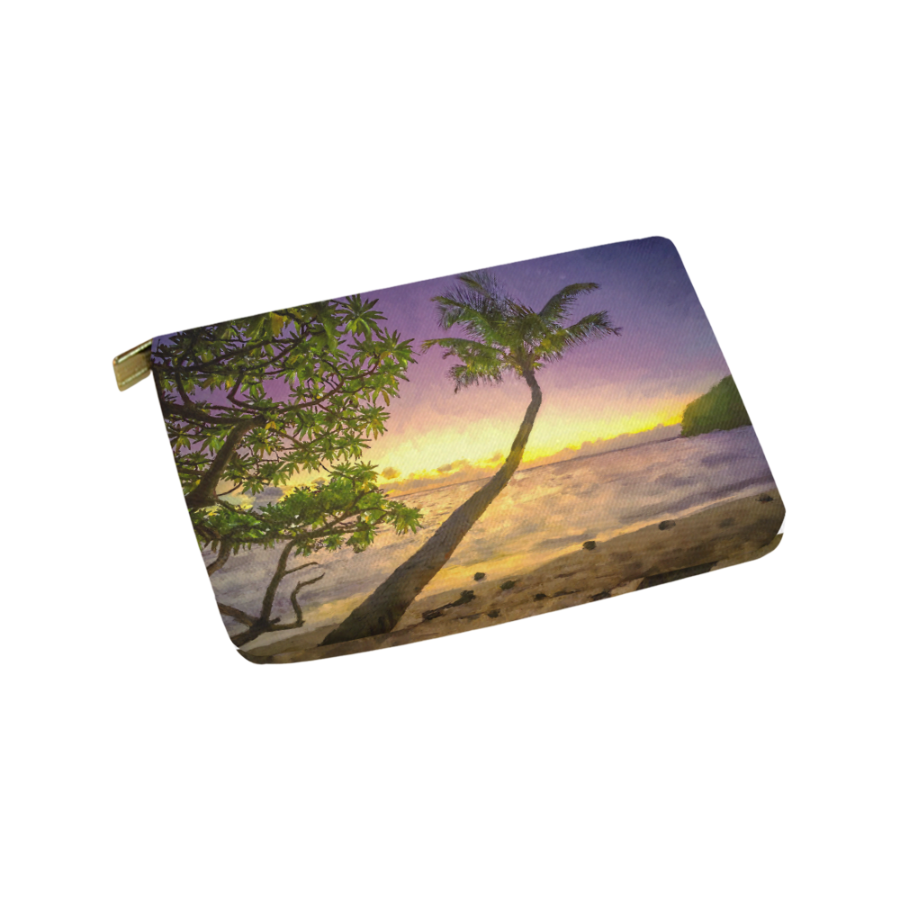 Painting tropical sunset beach with palms Carry-All Pouch 9.5''x6''