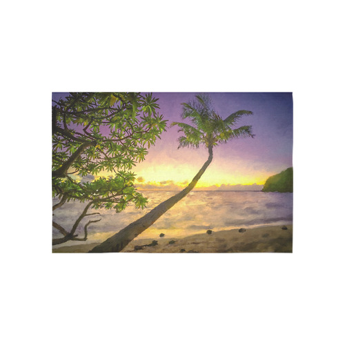 Painting tropical sunset beach with palms Cotton Linen Wall Tapestry 60"x 40"