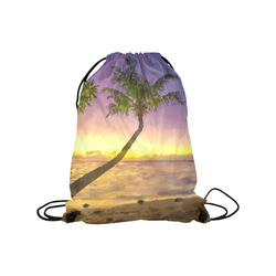 Painting tropical sunset beach with palms Medium Drawstring Bag Model 1604 (Twin Sides) 13.8"(W) * 18.1"(H)