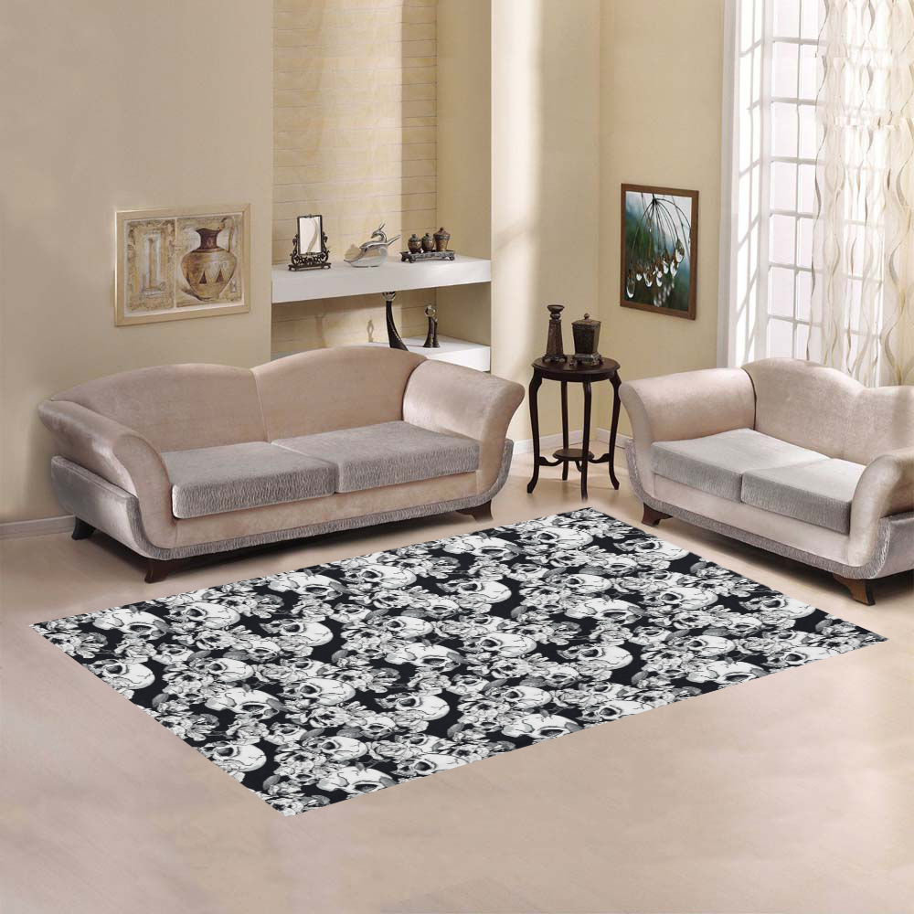 skull pattern, black and white Area Rug7'x5'