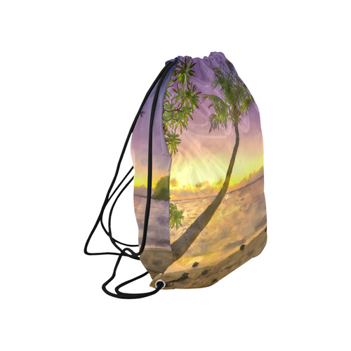 Painting tropical sunset beach with palms Large Drawstring Bag Model 1604 (Twin Sides)  16.5"(W) * 19.3"(H)