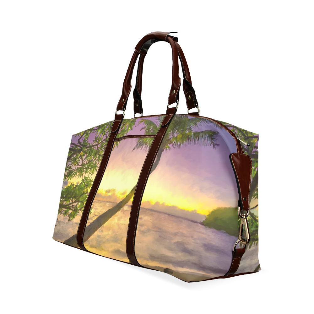 Painting tropical sunset beach with palms Classic Travel Bag (Model 1643) Remake