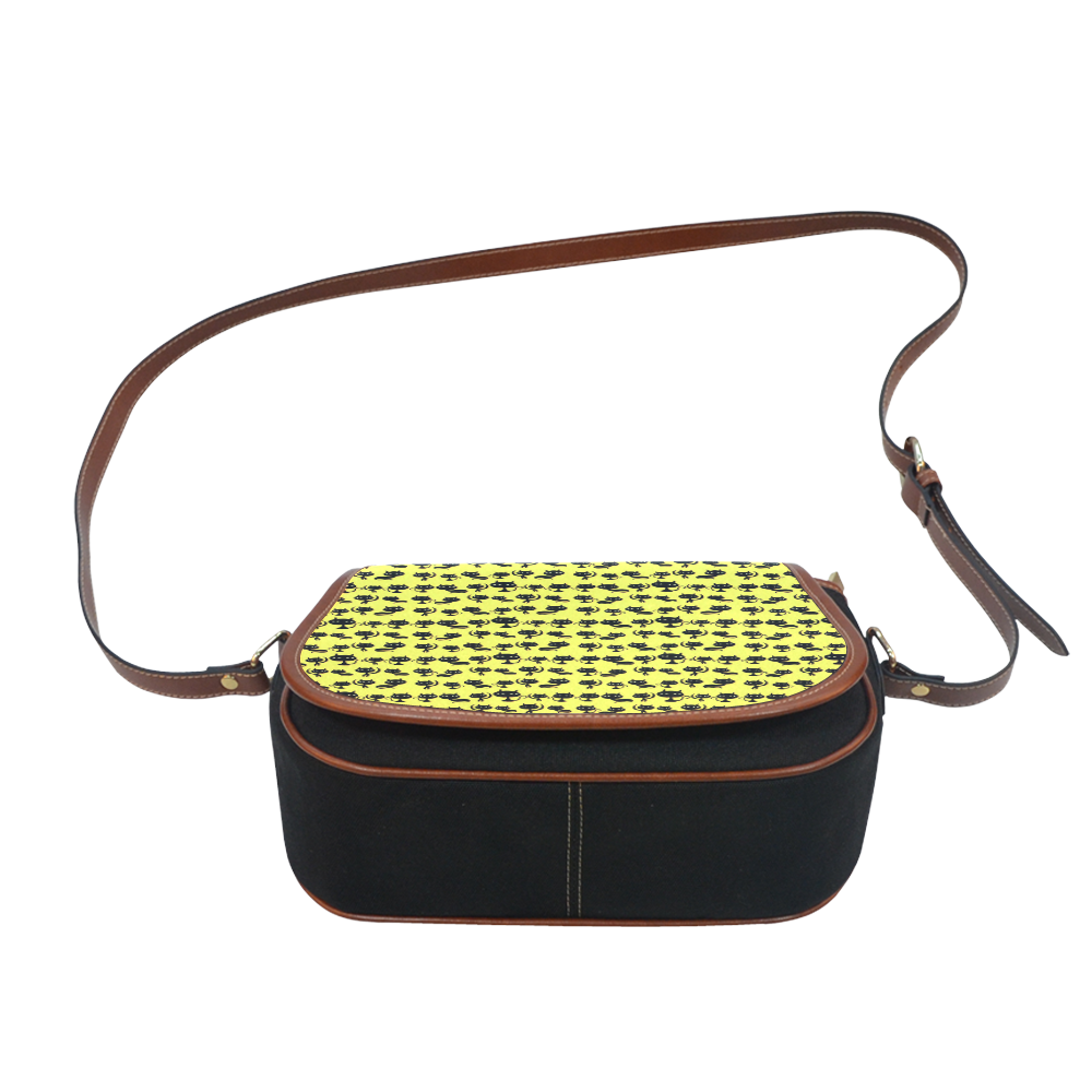 Yellow Cat Pattern Saddle Bag/Small (Model 1649)(Flap Customization)