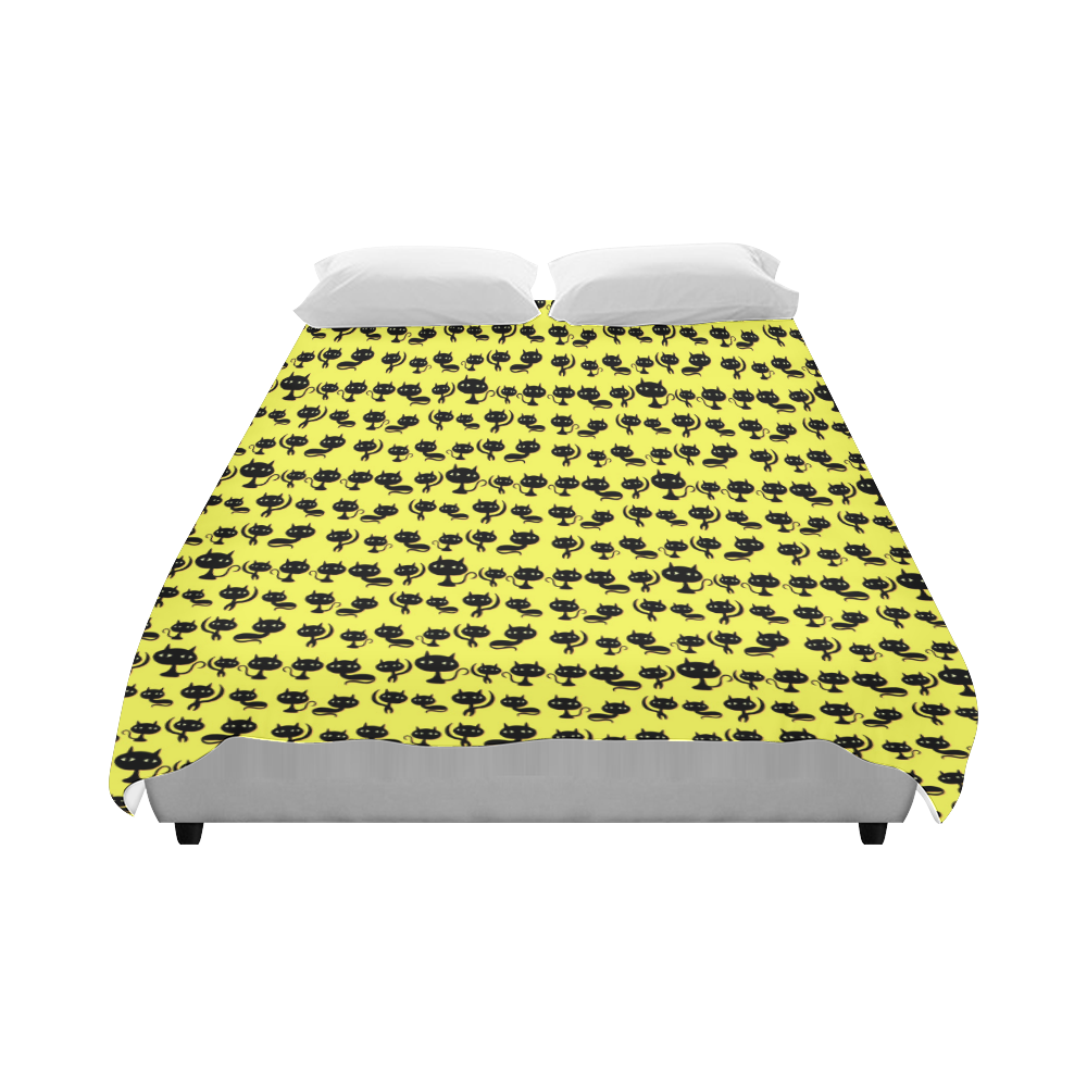 Yellow Cat Pattern Duvet Cover 86"x70" ( All-over-print)