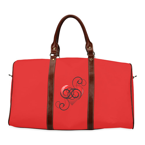 Elegant Flourished Hearts On Crimson Red Waterproof Travel Bag/Small (Model 1639)