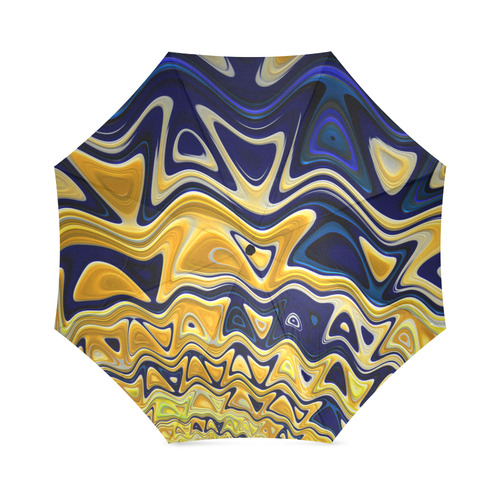 Royal Blue Orange Yellow Waves Fractal Foldable Umbrella (Model U01)