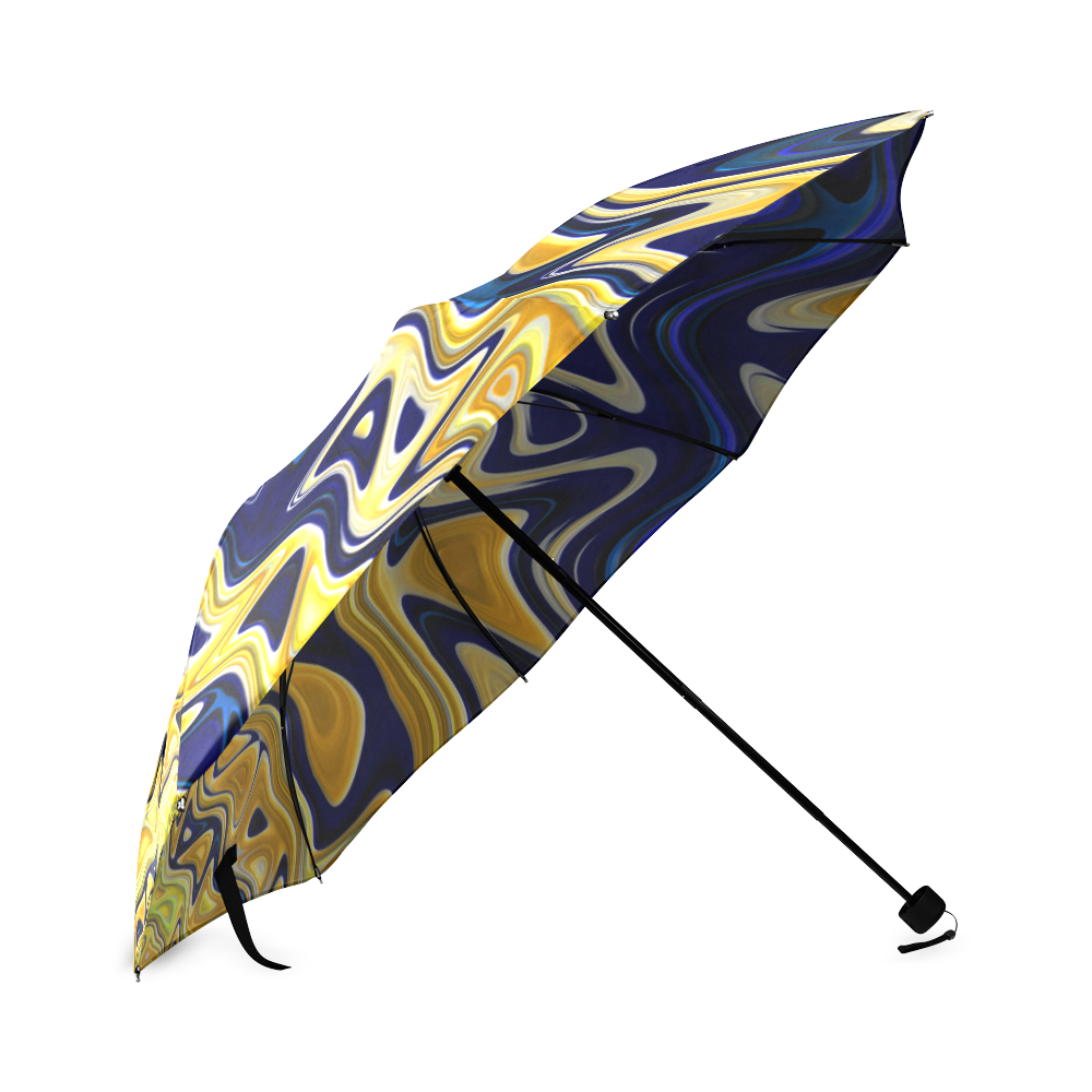 Royal Blue Orange Yellow Waves Fractal Foldable Umbrella (Model U01)