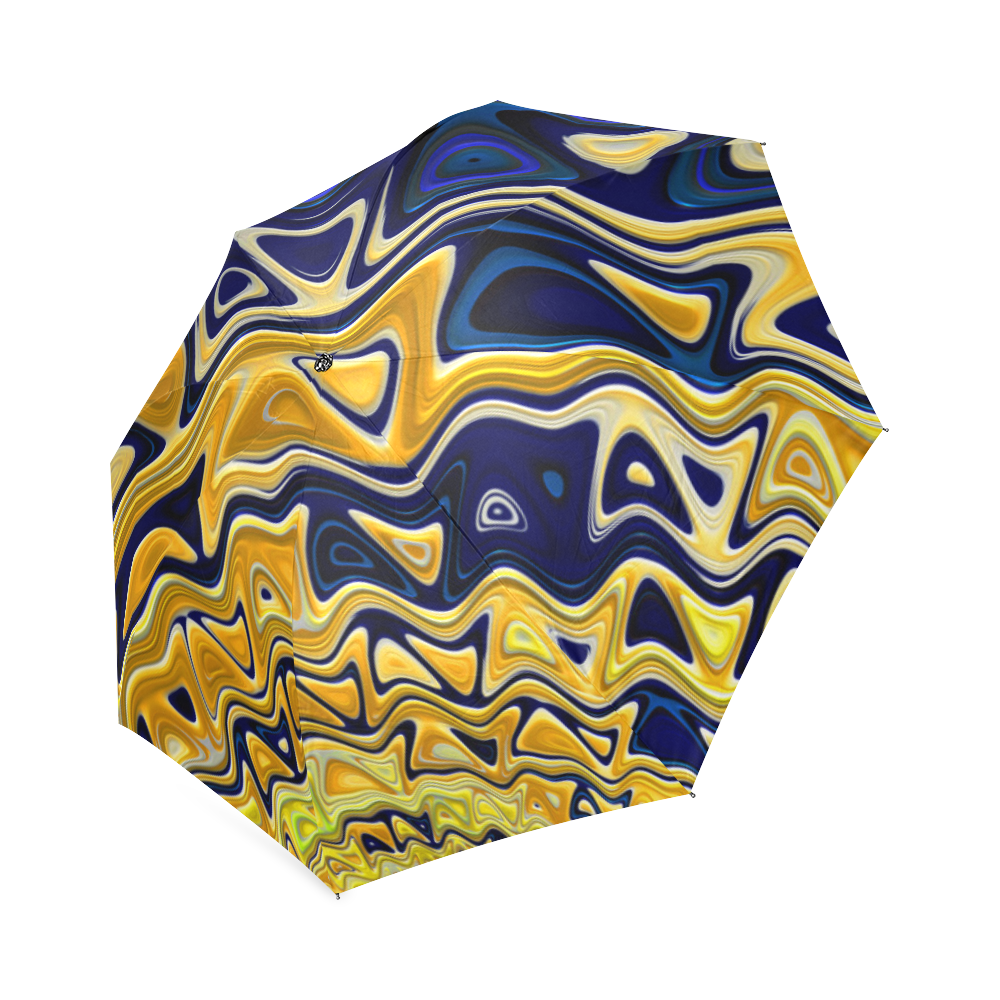 Royal Blue Orange Yellow Waves Fractal Foldable Umbrella (Model U01)