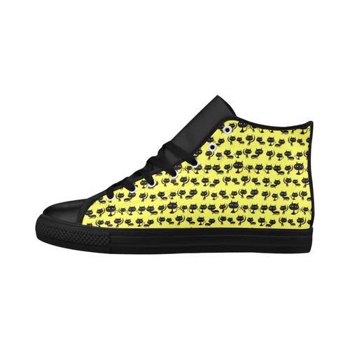 Yellow Cat Pattern Aquila High Top Microfiber Leather Men's Shoes/Large Size (Model 032)