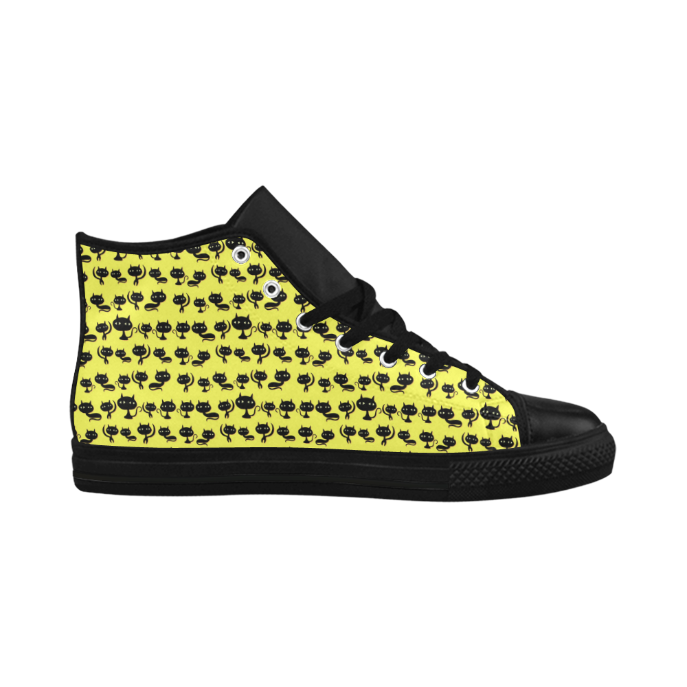 Yellow Cat Pattern Aquila High Top Microfiber Leather Men's Shoes/Large Size (Model 032)