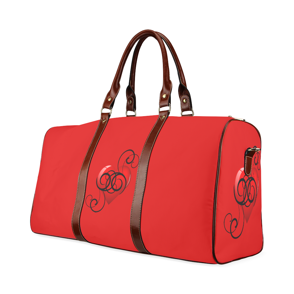 Elegant Flourished Hearts On Crimson Red Waterproof Travel Bag/Small (Model 1639)