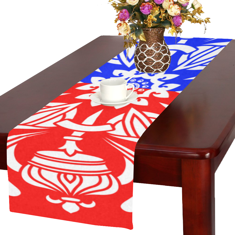 Symbol Ornaments Royal Crown Mandala White Table Runner 16x72 inch