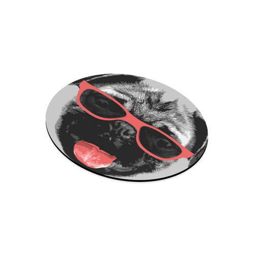 Cute PUG / carlin with red tongue & sunglasses Round Mousepad