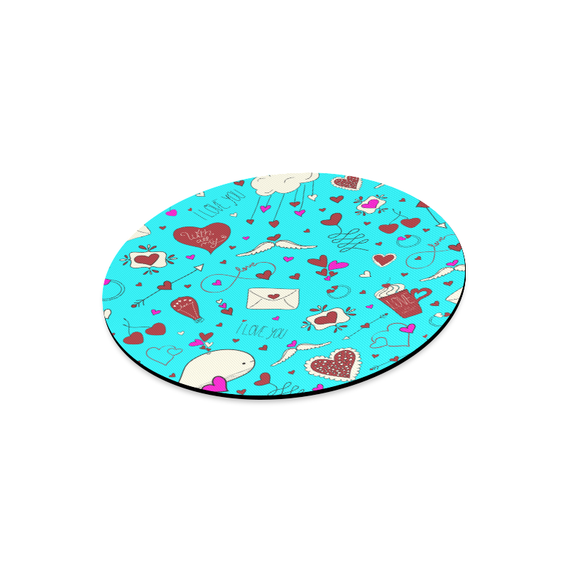 Valentine's Day LOVE HEARTS pattern red pink Round Mousepad