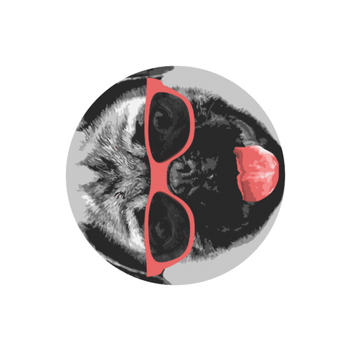 Cute PUG / carlin with red tongue & sunglasses Round Mousepad