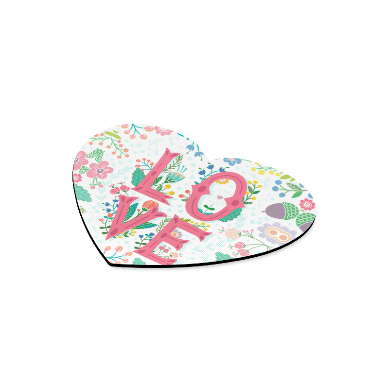 Pastel Colorful Floral LOVE Lettering Heart-shaped Mousepad