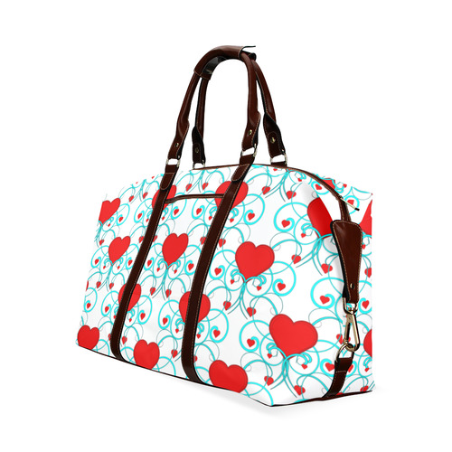 Aqua Flourish Heart Pattern Classic Travel Bag (Model 1643) Remake