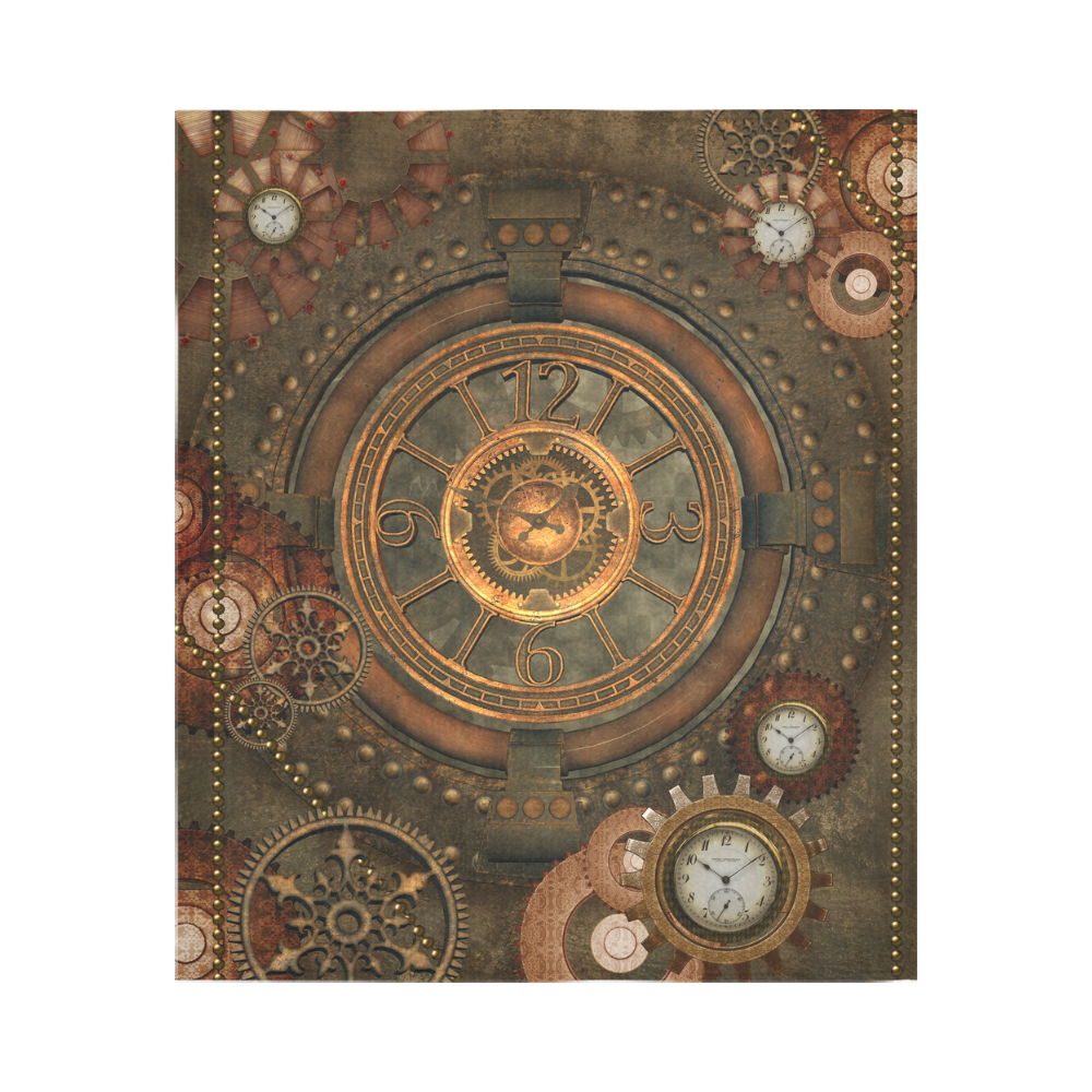 Steampunk, wonderful vintage clocks and gears Cotton Linen Wall Tapestry 51"x 60"