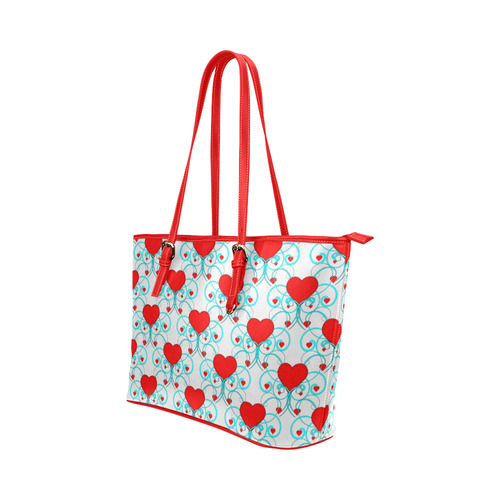 Aqua Flourish Swirls Heart Pattern Leather Tote Bag/Small (Model 1651 ...