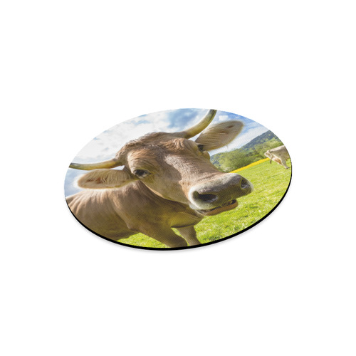 Photography Pretty Blond Cow On Grass Round Mousepad