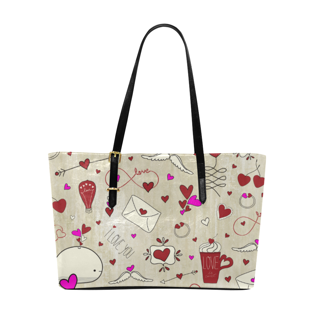 Valentine's Day LOVE HEARTS pattern red pink Euramerican Tote Bag/Large (Model 1656)