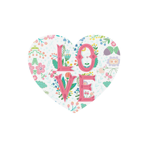 Pastel Colorful Floral LOVE Lettering Heart-shaped Mousepad