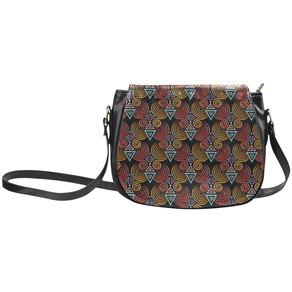 Lovely Geometric LOVE Hearts Pattern Classic Saddle Bag/Small (Model 1648)