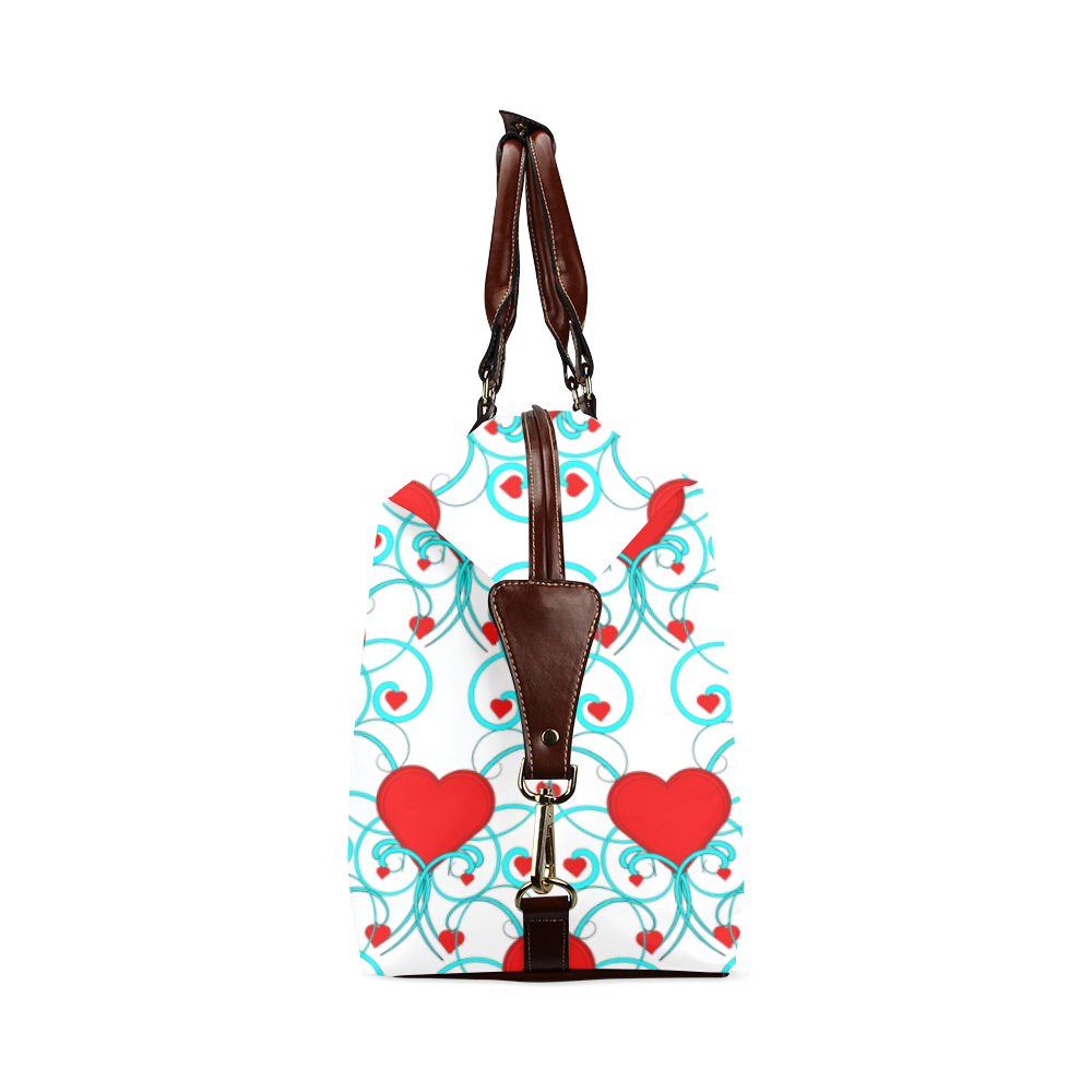 Aqua Flourish Heart Pattern Classic Travel Bag (Model 1643) Remake