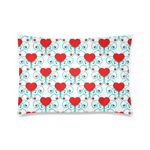 Hearts and Aqua Flourish Pattern Custom Zippered Pillow Case 20"x30"(Twin Sides)