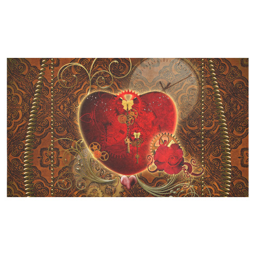 Steampunk, valentines heart with gears Cotton Linen Tablecloth 60"x 104"