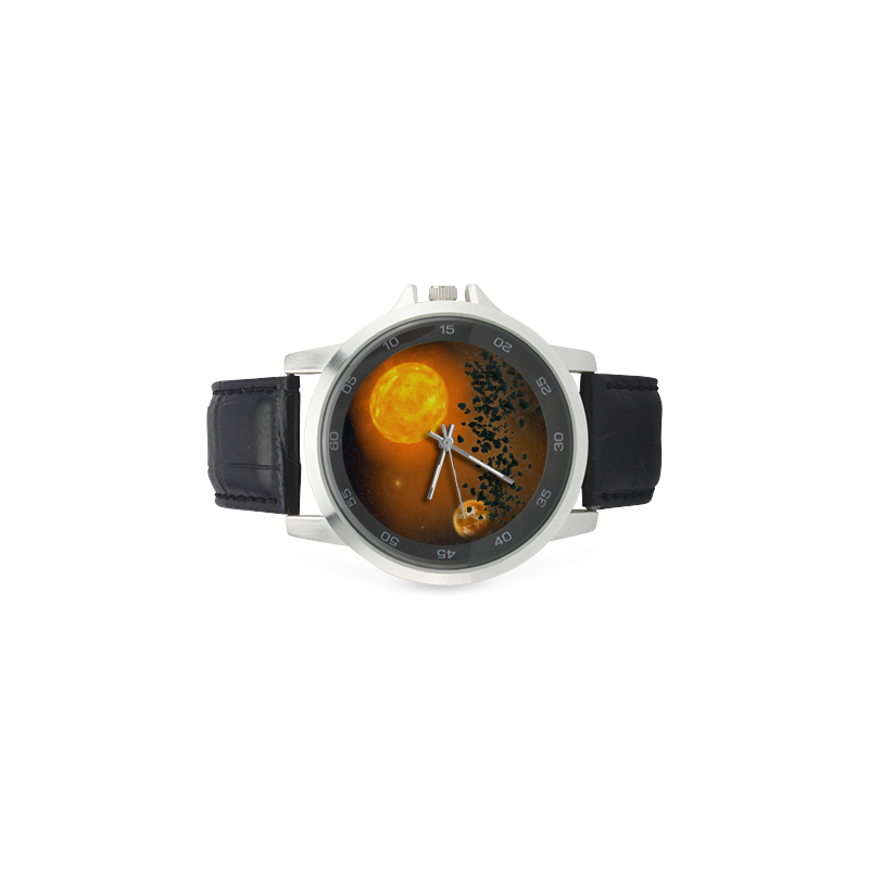 Space scenario - The Apocalypse Unisex Stainless Steel Leather Strap Watch(Model 202)