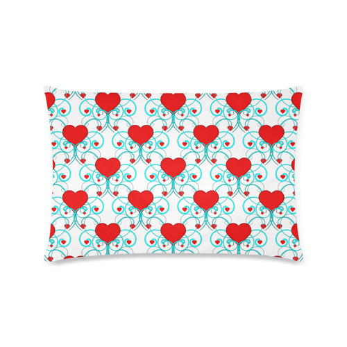Pretty Hearts and Aqua Flourish Pattern Custom Rectangle Pillow Case 16"x24" (one side)